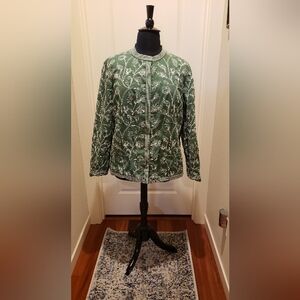 Vintage Charter Club Green Embroidered Women's Utility Jacket / Snap Closure
